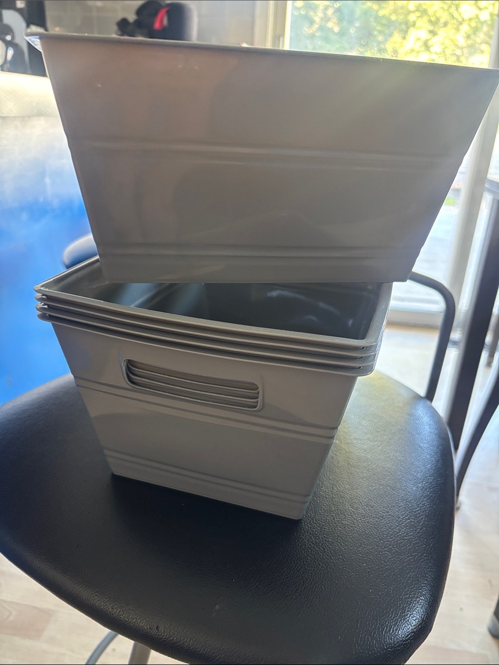 Gray Plastic Storage Bin with Handles - Multipurpose Home Organizer